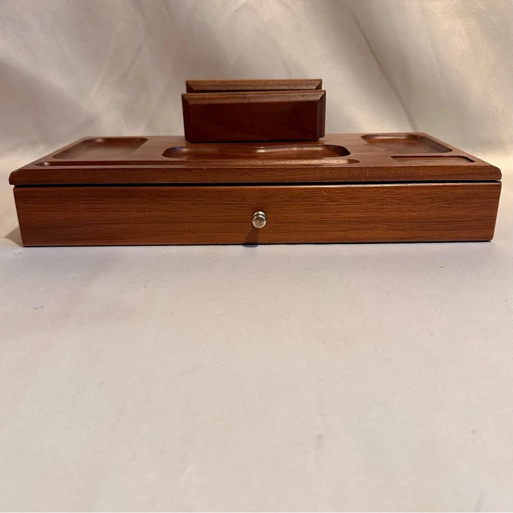 Vintage Walnut Dresser Valet Desktop Organizer Tray - 12.5 x 5.75 x 2